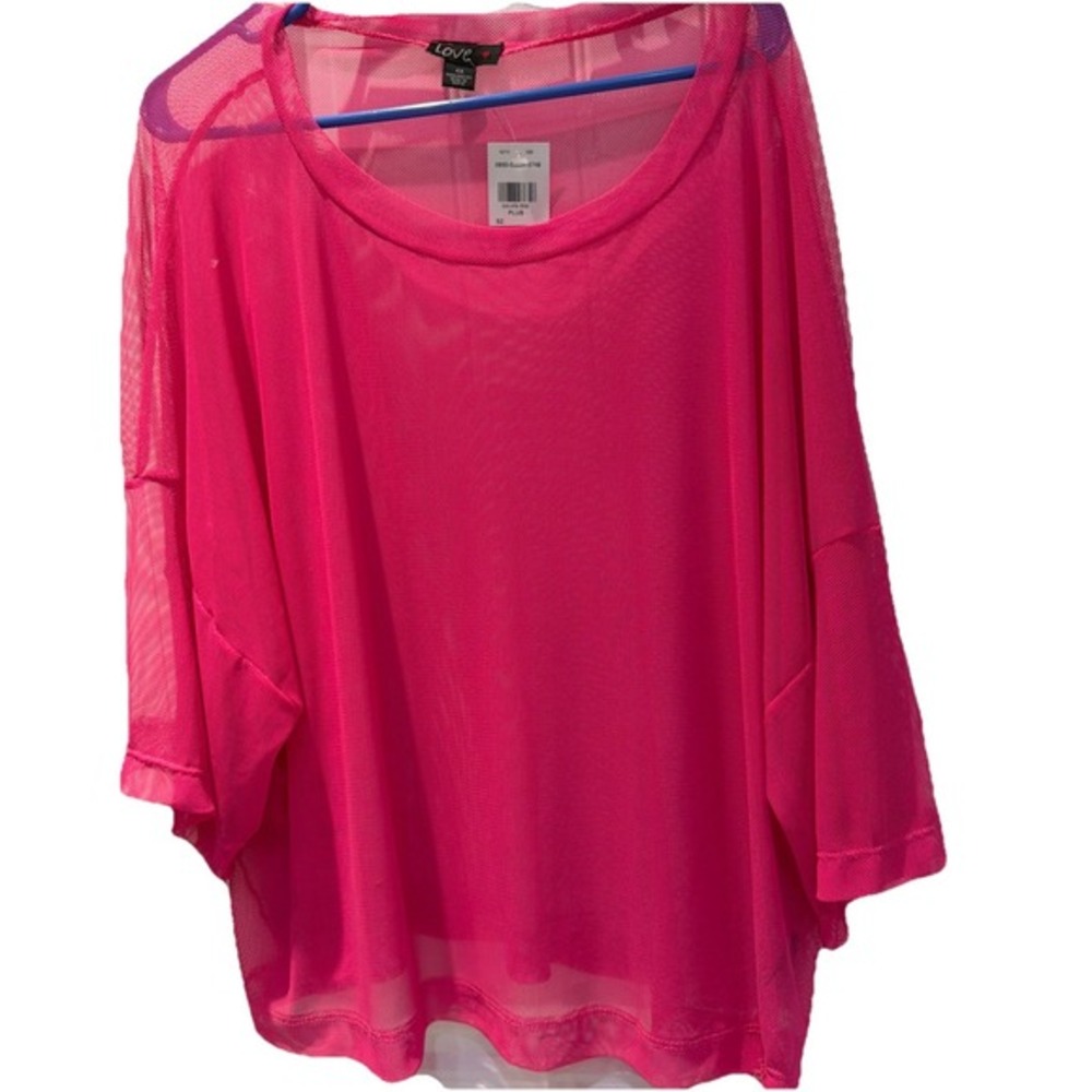 Love Mesh Plus 4x Top Bright Pink Beach Breathable Stretch Coverup 5153‎